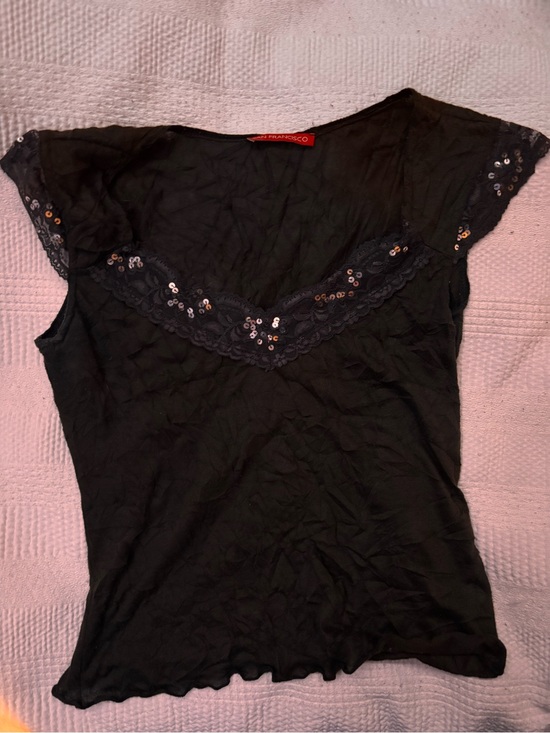 san francisco Tops - Y2K Brown Sequin Lace V-Neck Camisole